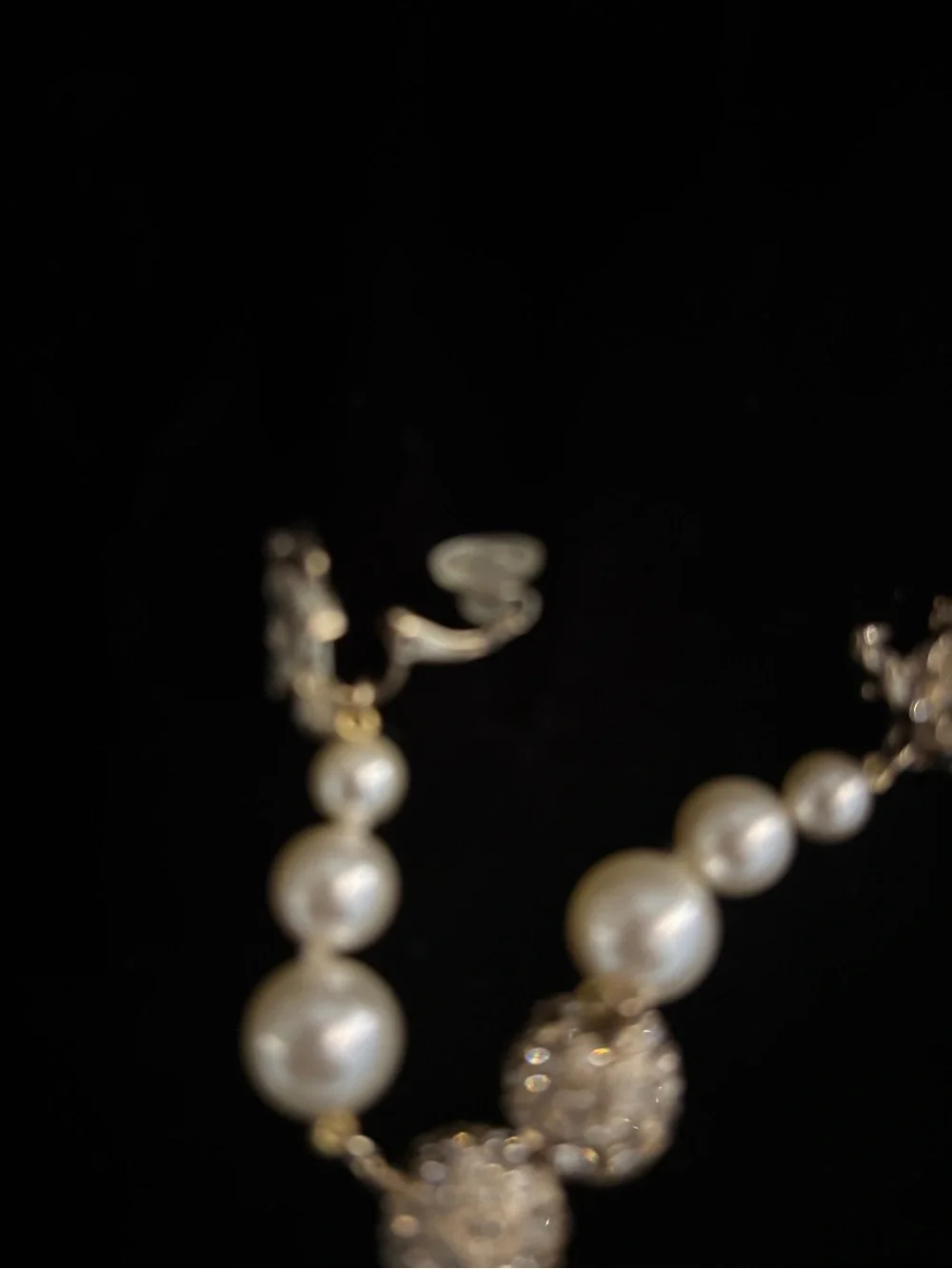 Chanel CC Crystal and Faux Pearl Drop Earrings- clip back